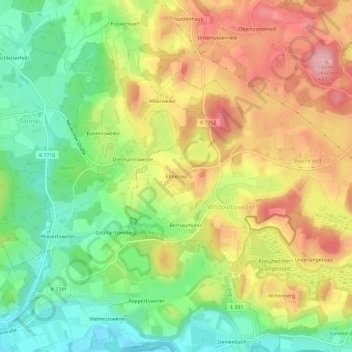 Mapa topográfico Elmenau, altitud, relieve