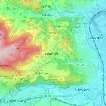 Mapa topográfico Zeigerheim, altitud, relieve