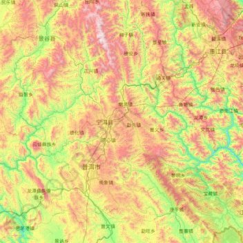 Mapa topográfico Ning’er, altitud, relieve