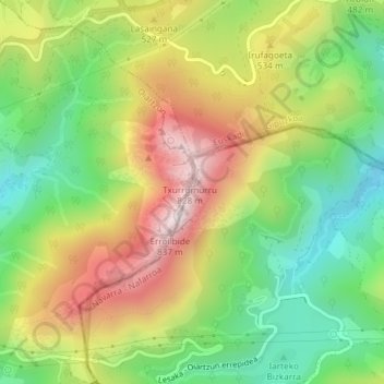 Mapa topográfico Aiako Harria, altitud, relieve