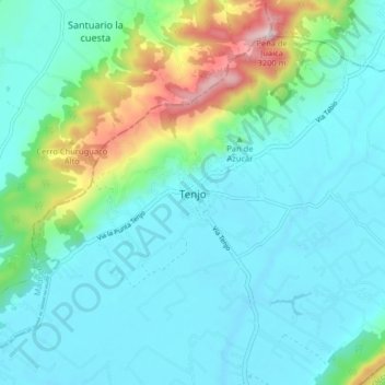 Mapa topográfico Tenjo, altitud, relieve