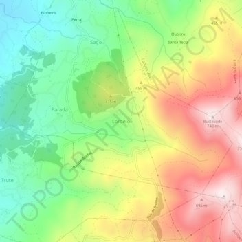 Mapa topográfico Lordelo, altitud, relieve