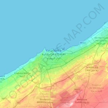 Mapa topográfico Casablanca, altitud, relieve