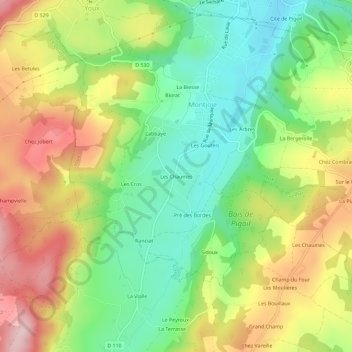 Mapa topográfico Les Chaumes, altitud, relieve