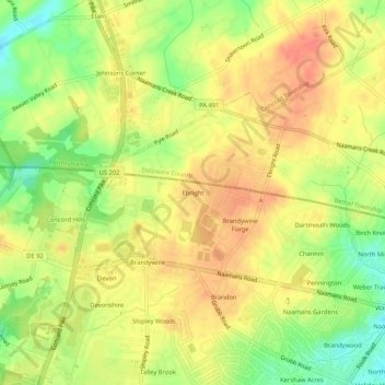 Mapa topográfico Ebright, altitud, relieve