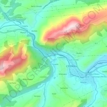 Mapa topográfico El Calzáu, altitud, relieve