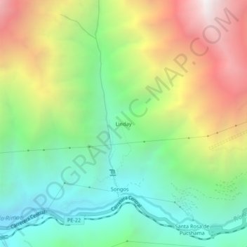 Mapa topográfico Linday, altitud, relieve