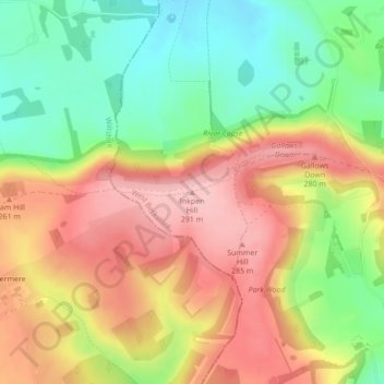 Mapa topográfico Inkpen Hill, altitud, relieve