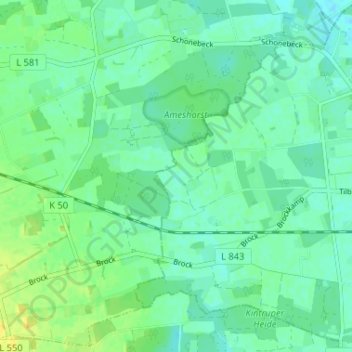 Mapa topográfico Brock, altitud, relieve