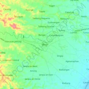 Mapa topográfico Mina, altitud, relieve