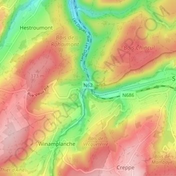 Mapa topográfico Marteau, altitud, relieve