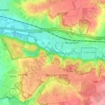 Mapa topográfico Geulhem, altitud, relieve