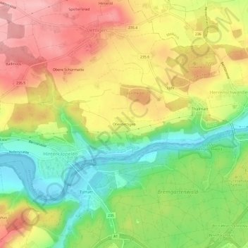 Mapa topográfico Oberdettigen, altitud, relieve