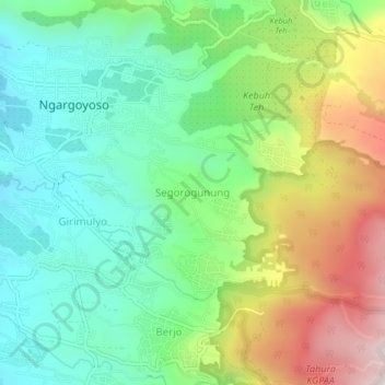 Mapa topográfico Segorogunung, altitud, relieve