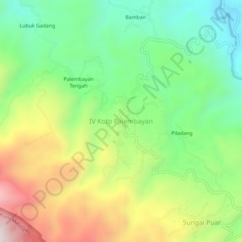 Mapa topográfico IV Koto Palembayan, altitud, relieve