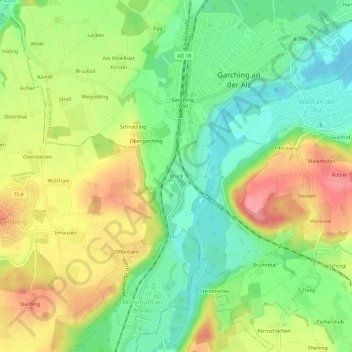 Mapa topográfico Bruck, altitud, relieve