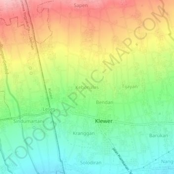 Mapa topográfico Kebonalas, altitud, relieve