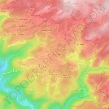 Mapa topográfico Viaux les Champs, altitud, relieve