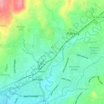 Mapa topográfico Sumber Lor, altitud, relieve
