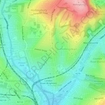 Mapa topográfico Fiveways, altitud, relieve