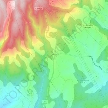 Mapa topográfico Folquer, altitud, relieve