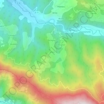Mapa topográfico Arrous, altitud, relieve