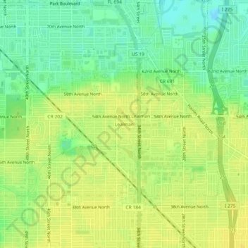 Mapa topográfico Lealman, altitud, relieve