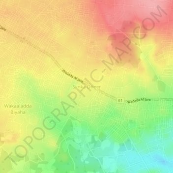 Mapa topográfico Siinka Dheer, altitud, relieve