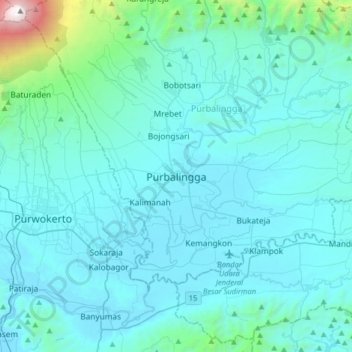 Mapa topográfico PURBALINGGA, altitud, relieve
