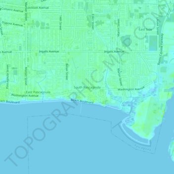 Mapa topográfico South Pascagoula, altitud, relieve