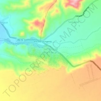 Mapa topográfico San Miguel de la Pascana, altitud, relieve
