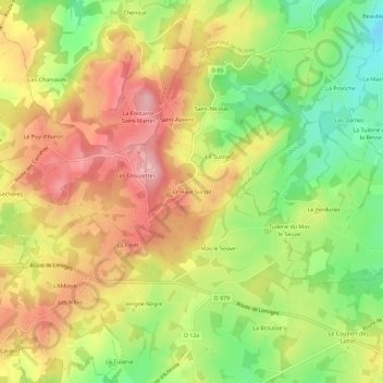 Mapa topográfico Le Haut Surzol, altitud, relieve