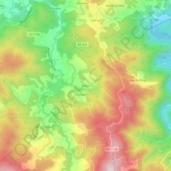 Mapa topográfico Crasto, altitud, relieve
