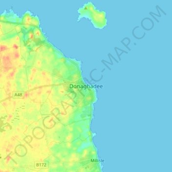 Mapa topográfico Donaghadee, altitud, relieve