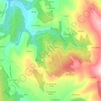 Mapa topográfico O Barreiro, altitud, relieve
