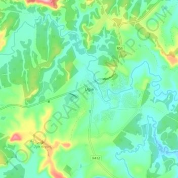Mapa topográfico Ugie, altitud, relieve