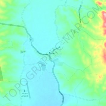 Mapa topográfico Monto, altitud, relieve