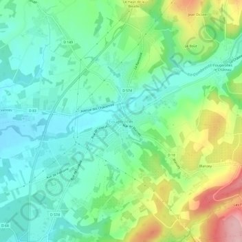 Mapa topográfico Fougerolles, altitud, relieve