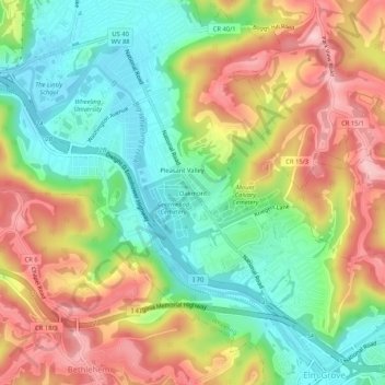 Mapa topográfico Oakmont, altitud, relieve