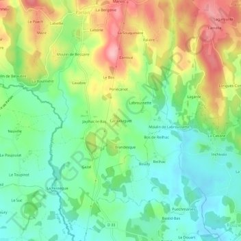 Mapa topográfico Cardaliaguet, altitud, relieve