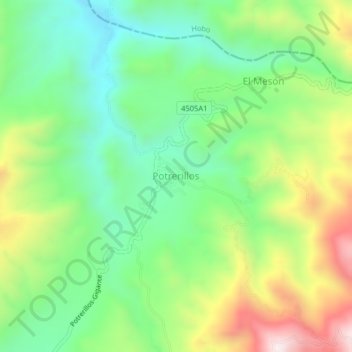 Mapa topográfico Potrerillos, altitud, relieve