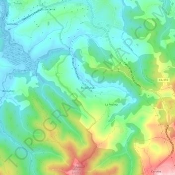 Mapa topográfico Ruiseñada, altitud, relieve