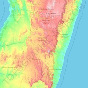 Mapa topográfico Province de Fianarantsoa, altitud, relieve