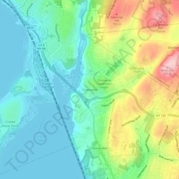 Mapa topográfico Crotonville, altitud, relieve