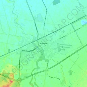 Mapa topográfico Benalla, altitud, relieve