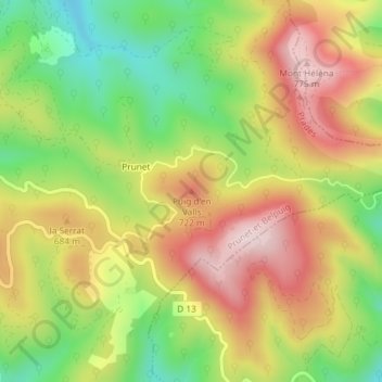 Mapa topográfico Puig d'en Valls, altitud, relieve
