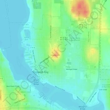 Mapa topográfico Stevens Hill, altitud, relieve