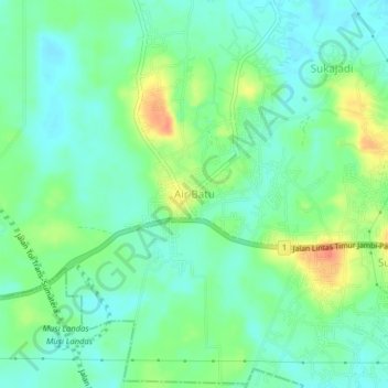 Mapa topográfico Air Batu, altitud, relieve