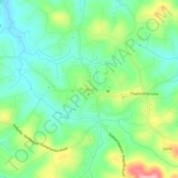 Mapa topográfico Pulpally, altitud, relieve