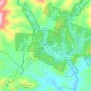 Mapa topográfico Balsam Grove, altitud, relieve